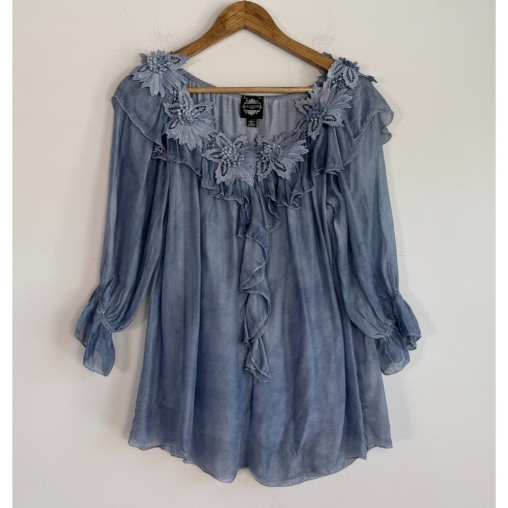 Le Marais Silk Ruffle Neck Blouse Top Medium Boho Feminine Ethereal Fairy